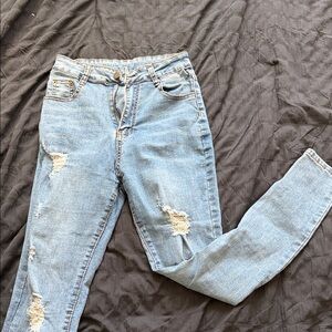 SHEIN Light Blue Ripped Skinny Jeans